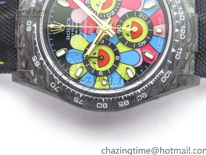 Good Copy Rolex Watches On Edition Carbon Black Strap Diw Dial Pink V Daytona EyeCatching A7750 Best WWF Nylon 2890 0111